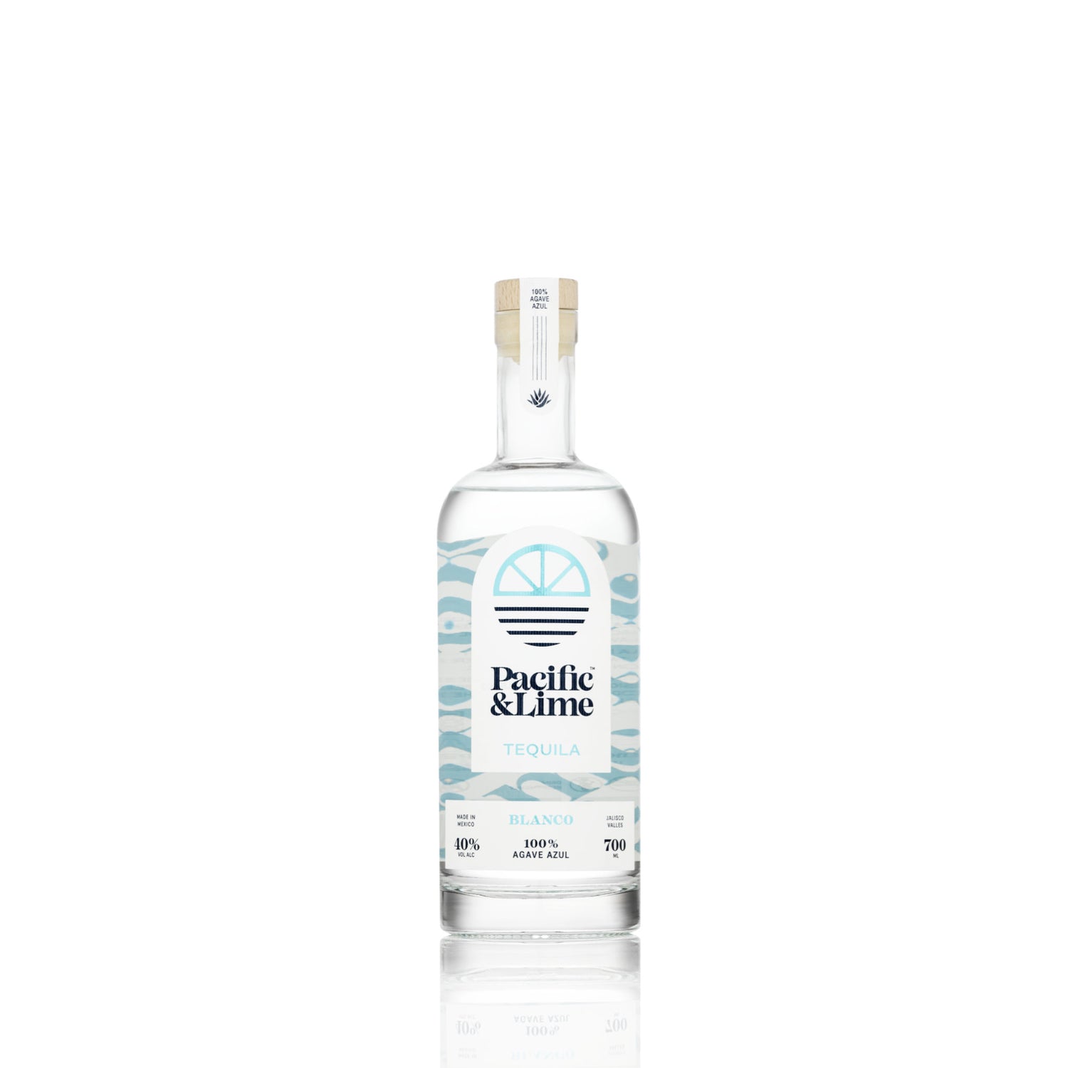 Pacific & Lime Tequila Blanco 100% Agave, produced in Mexico under NOM-1626 and certified by the Consejo Regulador del Tequila (CRT).